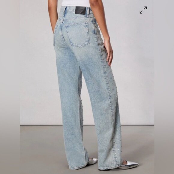 NWT Rag & Bone Shea Embellished High-Rise Straight-Leg Jeans Desirre Pearl Desi - Picture 4 of 11